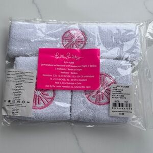 Lilly Pulitzer White Terry Headband and Wristband Set with Pink Wheel Embroidery